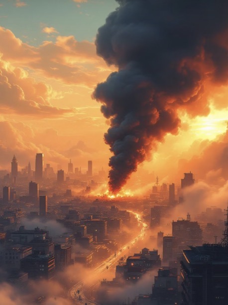 A city burning at dusk — the cost of waiting too long